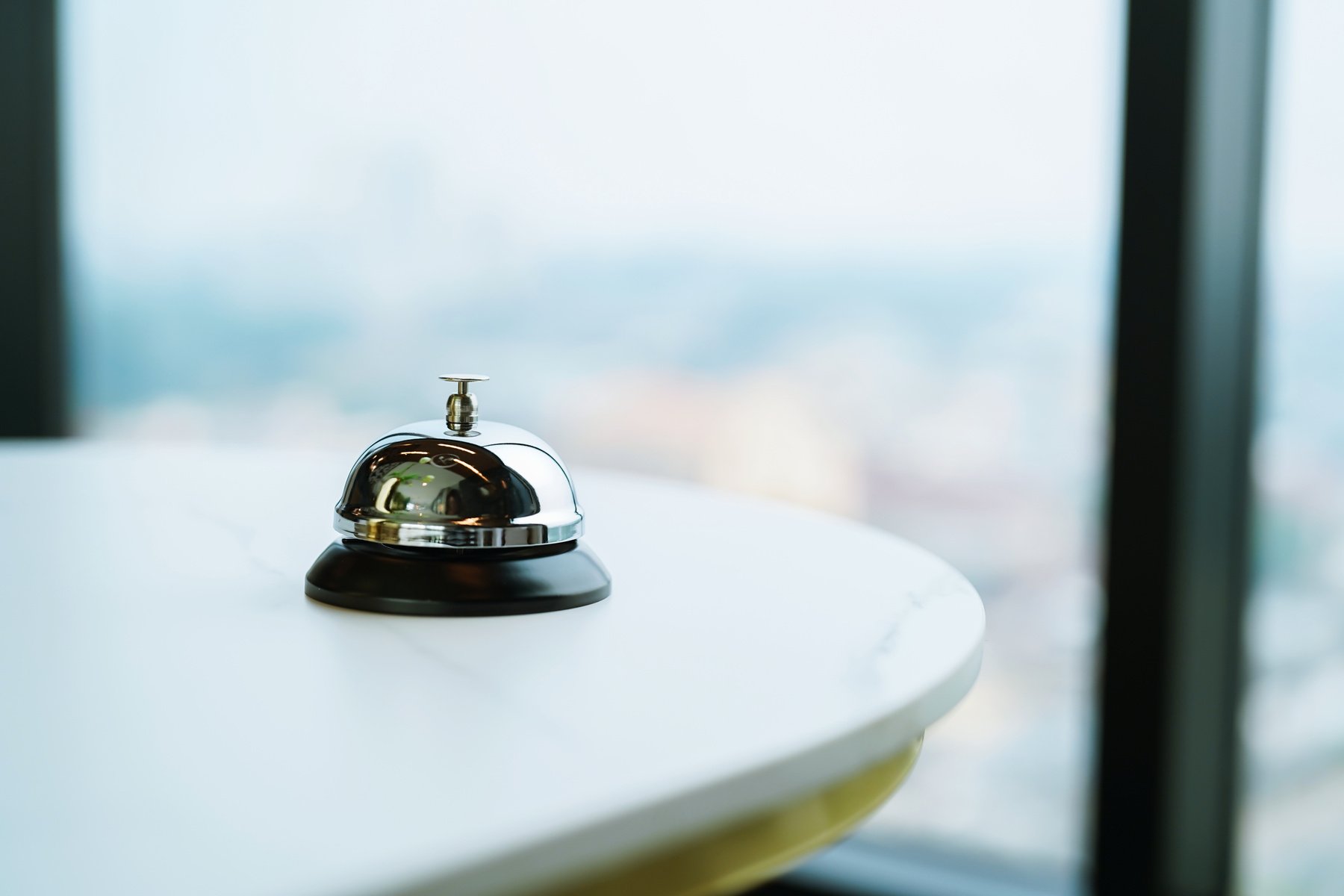 Hotel Reception Counter Desk with Service Bell. Front Desk Bell